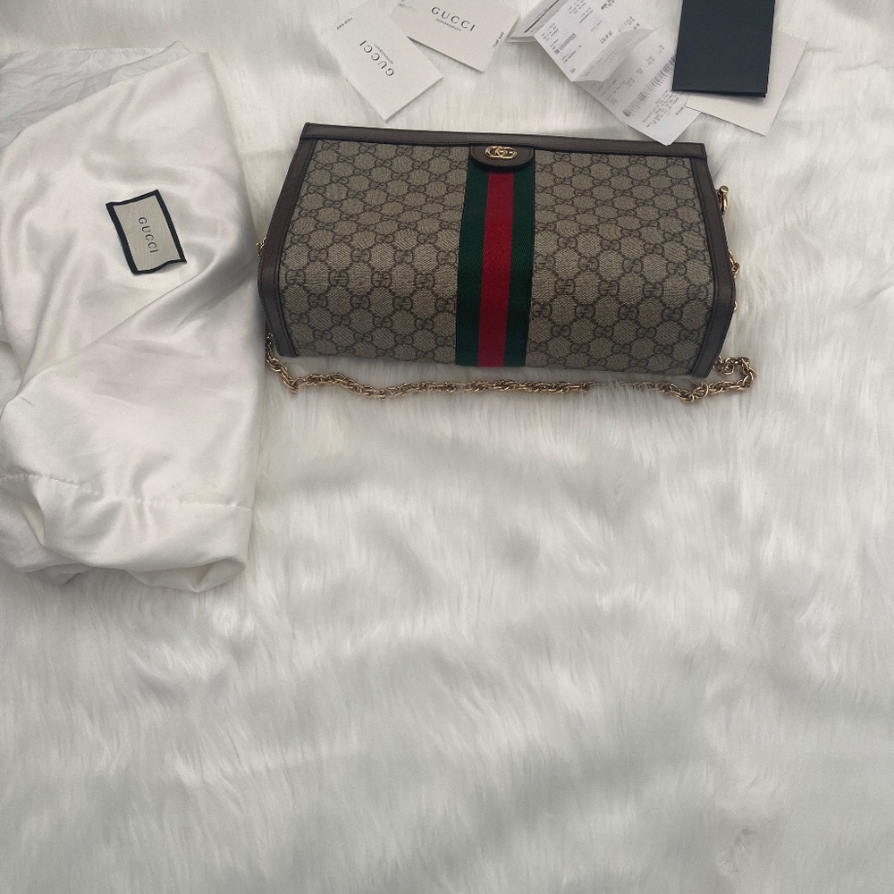 GG Supreme Monogram Ophidia Chain Shoulder Bag Brown